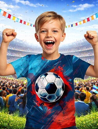  Jungen 3D Grafik Fußball Fußball-T-Shirts T-Shirt Kurzarm 3D-Druck Sommer Frühling Sport Mode Streetwear Kinder 4-12 Jahre Rundhalsausschnitt Lässig Täglich Outdoor Normale Passform