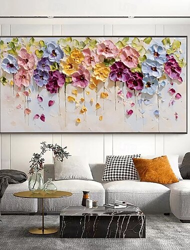  Dipinto a olio fatto a mano su tela, decorazione murale con fiori riccamente oliati per l'arredamento di casa e soggiorno, dipinto arrotolato senza cornice, non intelaiato.