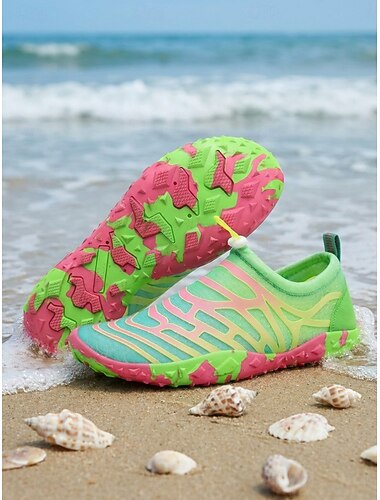  Damskie zielone kolorowe buty do wody z geometrycznym nadrukiem - szybkoschnące, oddychające, szerokie, wsuwane obuwie z siateczki, antypoślizgowe buty barefoot na plażę, do nurkowania, pływania