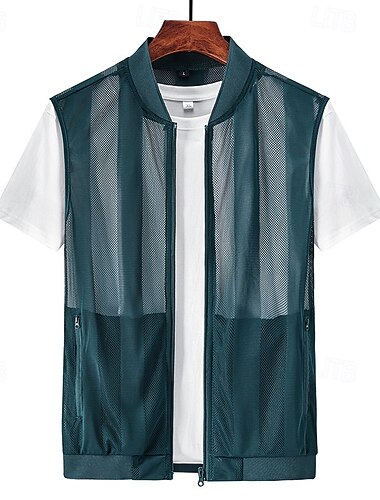  Hombre Color sólido Chalecos para correr Verano Primavera Otoño Bolsillo Full Zip Sin Mangas Secado rápido Transpirable Pesca Senderismo Corriendo Azul Piscina Negro Blanco Ropa de deporte Ropa de