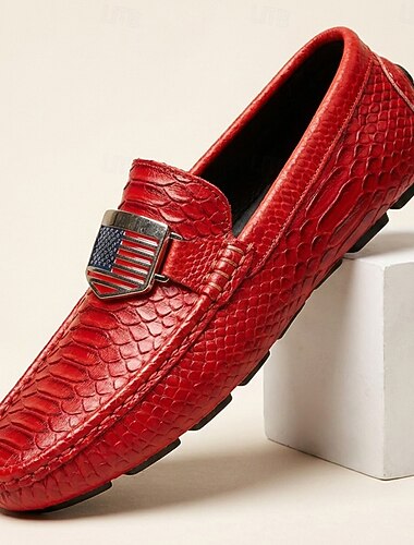  Mocassini da uomo rossi con stampa coccodrillo - scarpe eleganti leggere senza lacci - calzature alla moda da gentiluomo per feste, banchetti, guida e abbigliamento casual elegante