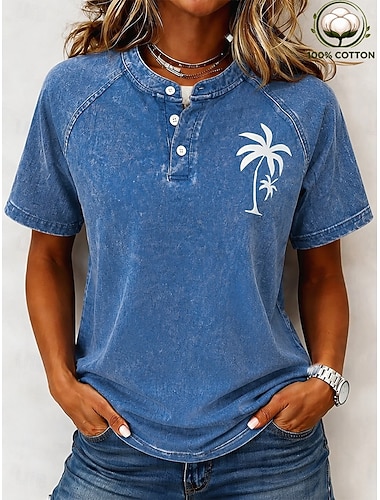  Koszula damska vintage softfade™ henley ze 100% bawełny – miękka, sprana, krótka, prosta bluzka