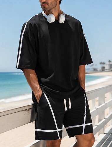  Hombre Tracksuit Vestimenta para correr Trajes de entrenamiento Correa con bolsillo Bloque de color Camiseta de running con pantalones Conjunto de ropa deportiva Verano Primavera Gris oscuro Negro Al