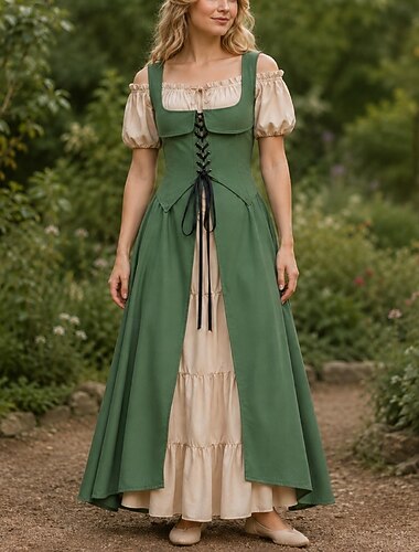  Retrò Vintage Medievale Rinascimento Lunghezza alla caviglia Vestito Corpetto Senza maniche Contadina Allacciato Costume Per donna Fantasia Halloween Carnevale Fiera Rinascimentale LARP Adulti Vestito