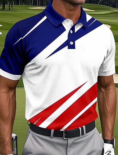  Per uomo Geometrico Golf Polo Sportivi Manica Corta Magliette polo Bavero Abbigliamento Sportivo Athleisure Abbigliamento quotidiano Stampa 3D Bottoni Primavera & Estate Blu Bianco Giallo