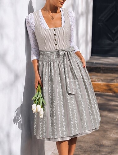  Oktoberfest Klänningar Dirndl Hembiträde Bavarian Tyska München Ängar Dam Fest Ölfestival Traditionell stil tyg Utan blus (80 cm)