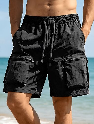  Per uomo Pantaloncini Tattici Pantaloncini da esterno Shorts da Spiaggia Pantaloncini casual Coulisse Elastico in vita Multi-tasche Tinta unica Asciugatura Rapida Leggero Lunghezza al ginocchio
