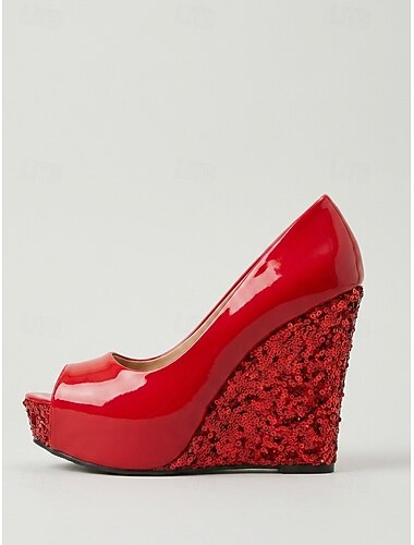  zeppe rosse da donna con punta aperta - scarpe con plateau glitterate sexy per feste, vita notturna e clubwear