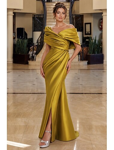  Trumpetti merenneito Kokopitkä Tanssiaismekot Iltapuku Ball Gown Muodollinen mekko Tyylikäs Juhlatyyli Punainen matto Hihaton Olkaimeton Iltajuhlat Puutarhajuhlat Satiini kanssa Rypytetty Halkio