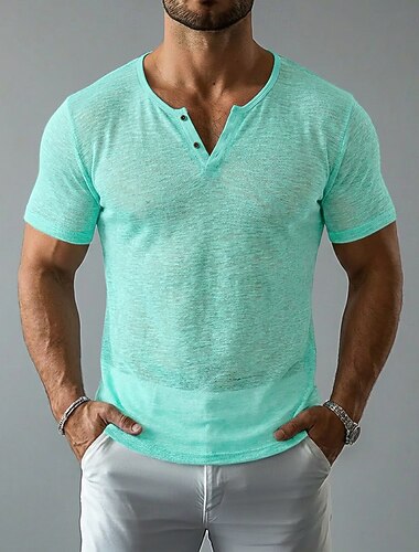  Herren T Shirt Strick-T-Shirt T-Shirt Kurzarm V Ausschnitt Sommer Einfarbig Einfach Mode Leicht Basic Netz Gestrickt Rein Lässig Urlaub Straße Blau Schwarz Rosa Top T-Shirt für Herren