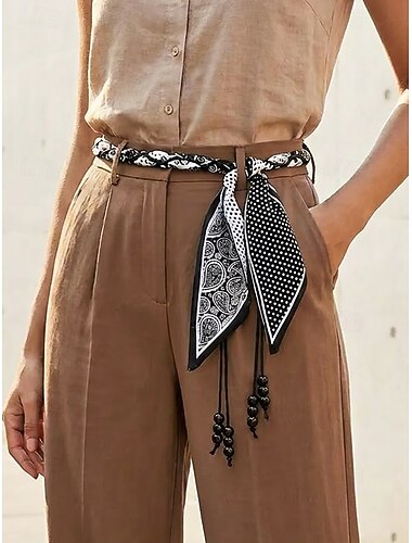  Cintura da donna in poliestere stampato stile bohémien, accessorio in tessuto multicolore per l'uso quotidiano, outfit casual, vacanze e lavoro leggero.