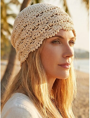  Gehaakte dameshoed – vintage zomerzonnehoed van polyester, ademend en lichtgewicht, veelkleurig, boho strand, tuin, resort, casual buiten, elegante damesaccessoire
