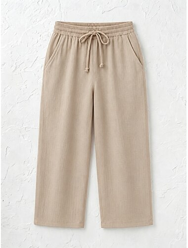  Damen Shorts aus Baumwollleinen Caprihose Chinos Sommershorts Urlaub Streetwear Lässig Knielang Mittlere Taillenlinie Einfach Kordelzug Tasche Bequem Atmungsaktiv Unelastisch Täglich Outdoor Straße