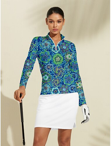  Damen Golf-Poloshirt Blau Langarm Oberteil Damen-Golfkleidung, Kleidung, Outfits, Kleidung