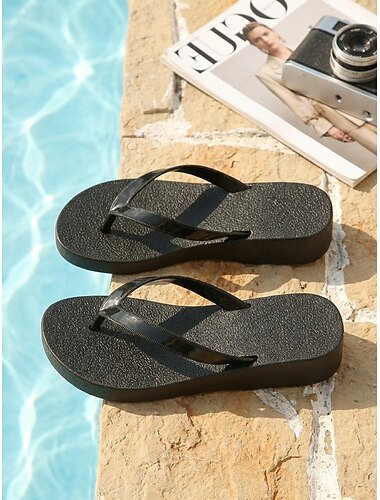  Infradito da donna nere in EVA - sandali con zeppa alta per feste in piscina e vacanze al mare &abbigliamento estivo da resort