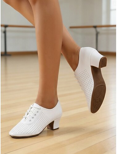  Scarpe da ballo Oxford bianche da donna – tacchi traspiranti con lacci per esercitarsi in jazz, tip tap, balli latino-americani e balli sociali &allenamento di danza