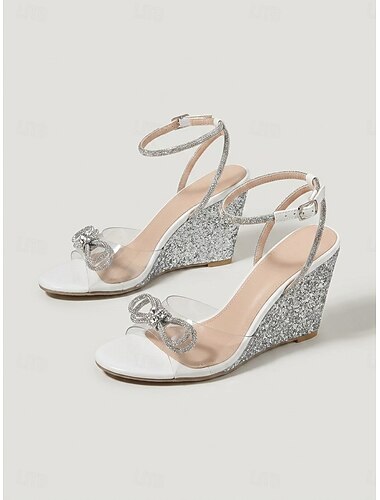  Damessandalen met zilveren glittersleehak - elegante schoenen voor bruiloftsgasten bij stadsbruiloften en formele gelegenheden.