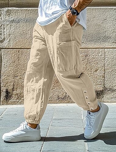  Voor heren Joggingbroeken Linnen broek Broek Zomerbroek Meerdere zakken Elastisch manchet Effen Comfort Ademend Volledige lengte Casual Dagelijks Feestdagen Vakantie Modieus Khaki Zwart Inelastisch