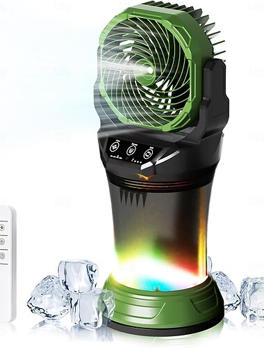  Bærbar tåkevifte med fjernkontroll, oppladbare tåkevifter for utendørs terrasser, camping og strand &Verkstedsvifte bærbar for utendørs/innendørs 2l innebygd vanntank RGB 4 hastigheter &spray