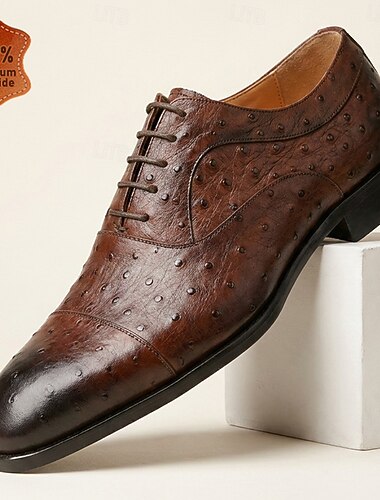  herresko med brune teksturerte oxford-sko og snøring, formelle forretningssko til kontor, bryllup, bankett, kirke og elegante herresko
