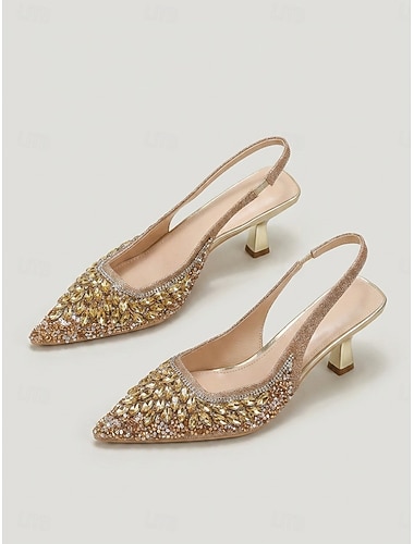 Dames pumps met zilveren kristallen en een open hiel - elegante pumps met spitse neus voor cocktailparty's en avondevenementen.