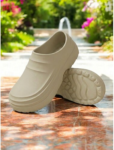  Chaussures imperméables beiges pour femmes en EVA, à enfiler - sabots de jardin antidérapants en caoutchouc, adaptés à toutes les conditions météorologiques, pour le jardinage et les activités