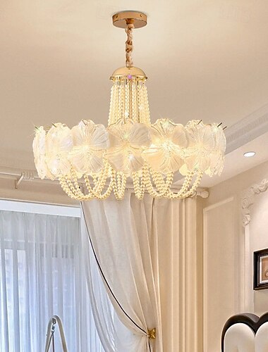  Lustre para teto de quarto, lustre de flores de vidro, lustre de cristal nórdico moderno, luminárias pendentes, lustre de tambor grande para sala de jantar.