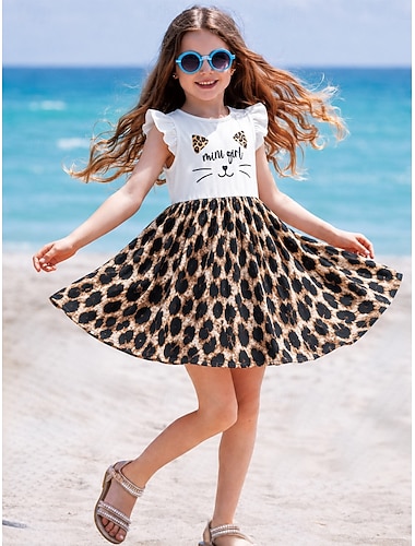  Mädchen' 3D Grafik Cartoon Katze Kleid Rüschenkleid Ärmellos 3D-Druck Sommer Frühling Täglich Urlaub Party Niedlich Basic Lässig Kinder 4-12 Jahre Freizeitkleid A Linie Kleid Knielang Normale Passform