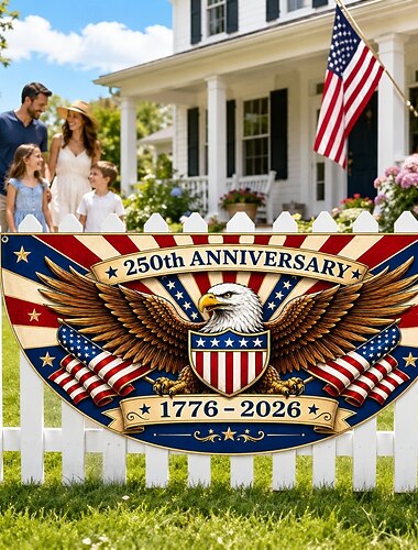  1776-2026 USA 250° anniversario, bandierina a ventaglio semicircolare, patriottica bandiera americana per esterni per casa, veranda, giardino o decorazione per il giorno dell'indipendenza.