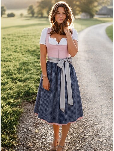  Oktoberfest Kleid Dirndl Trachtenkleider Dienstmädchen Bayerisch Deutsch Wiesn Damen Stoff im traditionellen Stil Kleid Schürze Ohne Bluse