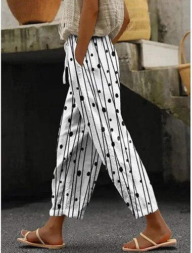  Pentru femei chinez Pantaloni casual Vacanță Epocă Stilul etnic Lungime totală Talie Înaltă Grafic Linii / Valuri Brodat Buzunar Imprimare Confort Απαλό Exterior Inelastic Casual Zilnic În aer liber