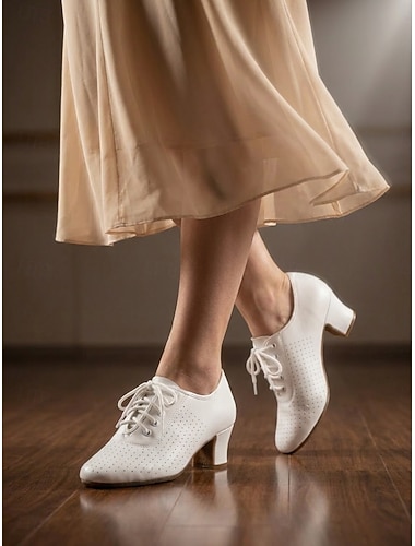  Scarpe da ballo Oxford bianche da donna – tacchi traspiranti con lacci per esercitarsi in jazz, tip tap, balli latino-americani e balli sociali &allenamento di danza