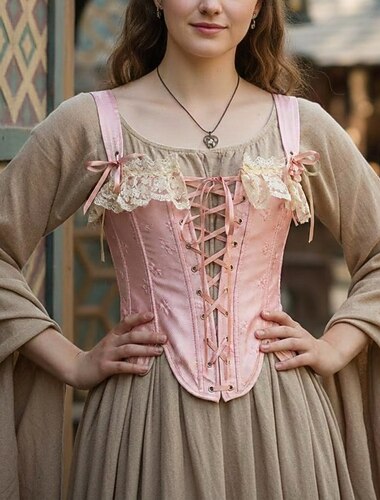  Médiéval Renaissance Corset Corsage Fée Noble Jacquard À lacets Fleuri Déguisement Femmes Royal Halloween Carnaval Décontracté Quotidien Foire de la Renaissance LARP Adulte Corset Printemps & Été
