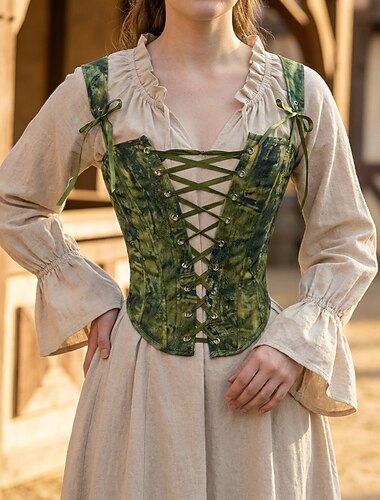 Médiéval Renaissance Cottagecore Corset Corsage Fée À lacets Peinture à l'Huile Déguisement Femmes Fantaisie Halloween Carnaval Décontracté Quotidien Foire de la Renaissance LARP Adulte Corset