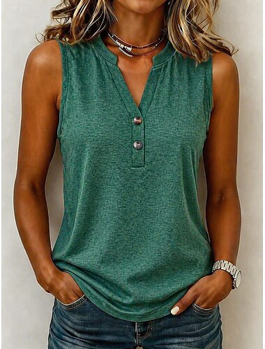  Per donna Canotta Bottoni Semplice Moda Elegante Classico Senza Maniche Henley Top Regolari Casuale Quotidiano Uscire Blu Nero Bianco Vino Blu marino Estate Primavera