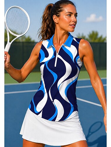  Damen Geometrisch Abstrakt Oberteile Sporthemd Golf-Poloshirt Tennis Shirt Ärmellos Reißverschluss Blumen UPF50+ UV-beständig Hohe Elastizität Feuchtigkeitsableitend Atmungsaktiv Tennis Golfspiel