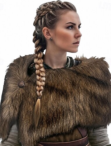  Retro Vintage Medieval Renascentista Capa Xales Fantasia de pele sintética Guerreiro Viking Fantasia Mulheres Viking Dia Das Bruxas Carnaval Espetáculo Festa LARP Adulto Xale