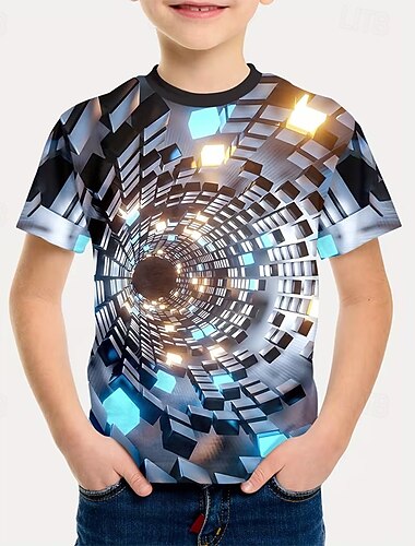 Garçons 3D Graphique Géométrique T-shirt Manche Courte Impression 3D Été Printemps Sports Mode Streetwear Enfants 5-12 ans Col Rond Occasionnel Quotidien Extérieur Coupe régulière