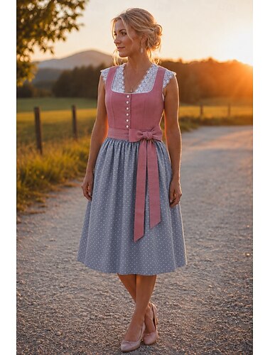  Oktoberfest Klänningar Dirndl Trachtenkleader Hembiträde Bavarian Tyska Ängar Dam Traditionell stil tyg Klänning Förkläde Utan blus (75 cm)