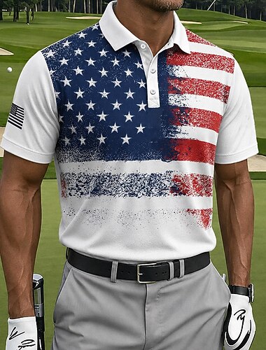  Amerikanska Självständighetsdagen Mäns Amerikanska Flaggan Polo Skjortor Kort Ärmar Polo Skjortor Krage Avslappnad Athleisure Daglig Användning Festival Kläder 3D Tryck Knappar Vår  Sommar Blå 1 Blå