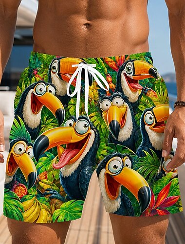  Voor heren Kokosnootboom Banaan Toekans Lange zwembroeken Badpakken Zwembroeken Boardshorts Medium Taille Hawaii Strandvakantie Zijzakken Mesh voering Elastische tailleband met trekkoord Ontwerper