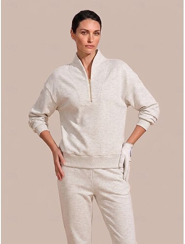  Dames Trui met capuchon Donker Grijs Kristal Lange mouw Thermisch Warm Kleding Bovenlichaam Herfst Winter Dames golfkleding kleding outfits draag kleding