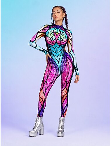 Kroppsdräkt Onesie kostym Tryck Helkroppsdräkt Dam Rave Grafisk Fjäril Abstrakt Kostym för musikfestival Fest Nattklubb Halloween Karnival Barn Vuxna