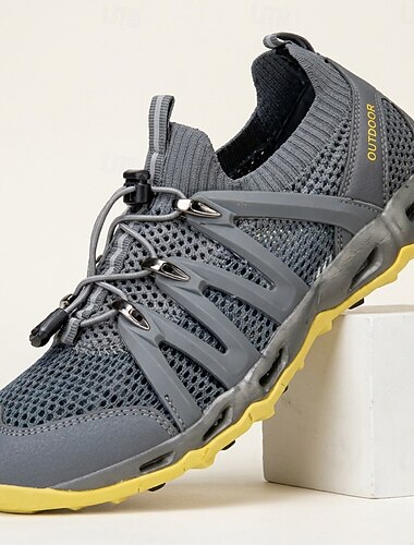  Grijze en gele waterwandelschoenen voor heren, ademend, sneldrogend, lichtgewicht, antislip, geschikt voor wandelen, trekken, stranduitjes en casual buitenactiviteiten.