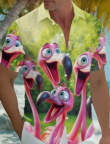  Homme Animal Flamant rose Cocotier Chemise hawaïenne Chemises tropicales Chemise Aloha Manche Courte Hawaïen Quotidien Vacances à la Plage Été Printemps Col Rabattu Impression 3D Chemises boutonnées