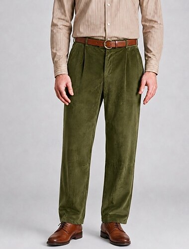  Pantaloni eleganti da uomo in velluto - pantaloni a gamba dritta per lavoro/casual - verde militare