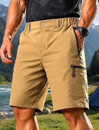  Homens Shorts ao ar livre Bermuda Cargo Shorts de caminhada Calções Cambat Verão Primavera Outono Ao ar livre Moderno Prova-de-Água Secagem Rápida Leve Respirável Calção Zípers Bolsos Cinzento Escuro