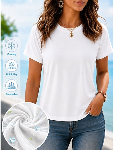  dam sommarkylande t-shirt – snabbtorkande, andningsbar, lätt och enfärgad t-shirt för utomhusbruk &vardagskläder