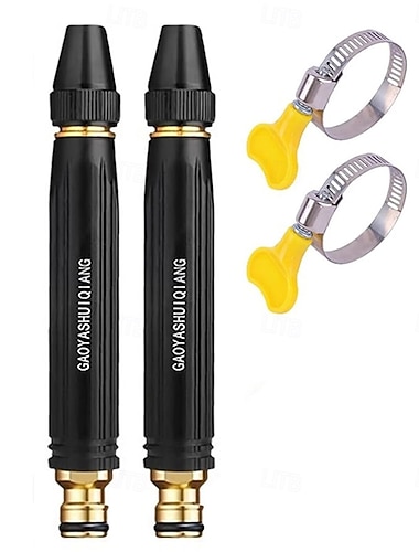  Kit com 2 bicos de mangueira de jardim de alta pressão, bico de pulverização para lavadora de alta pressão resistente com 2 braçadeiras ajustáveis, pistola de água de injeção direta para lavagem de
