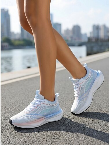  Chaussures de running pour femme, en mesh respirant à dégradé rose – baskets confortables avec semelle amortissante pour le jogging, la salle de sport et le fitness. &tenue toute la journée